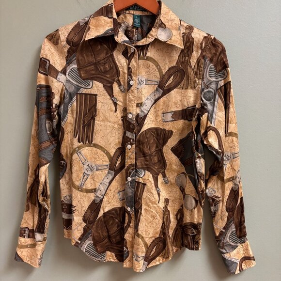 Lauren Ralph Lauren Women Button Up Shirt Size S World Travel Aviator Old Money - Picture 1 of 13